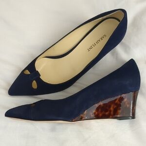 Sarah Flint Blue Suede Pumps With Tortoiseshell Heel
